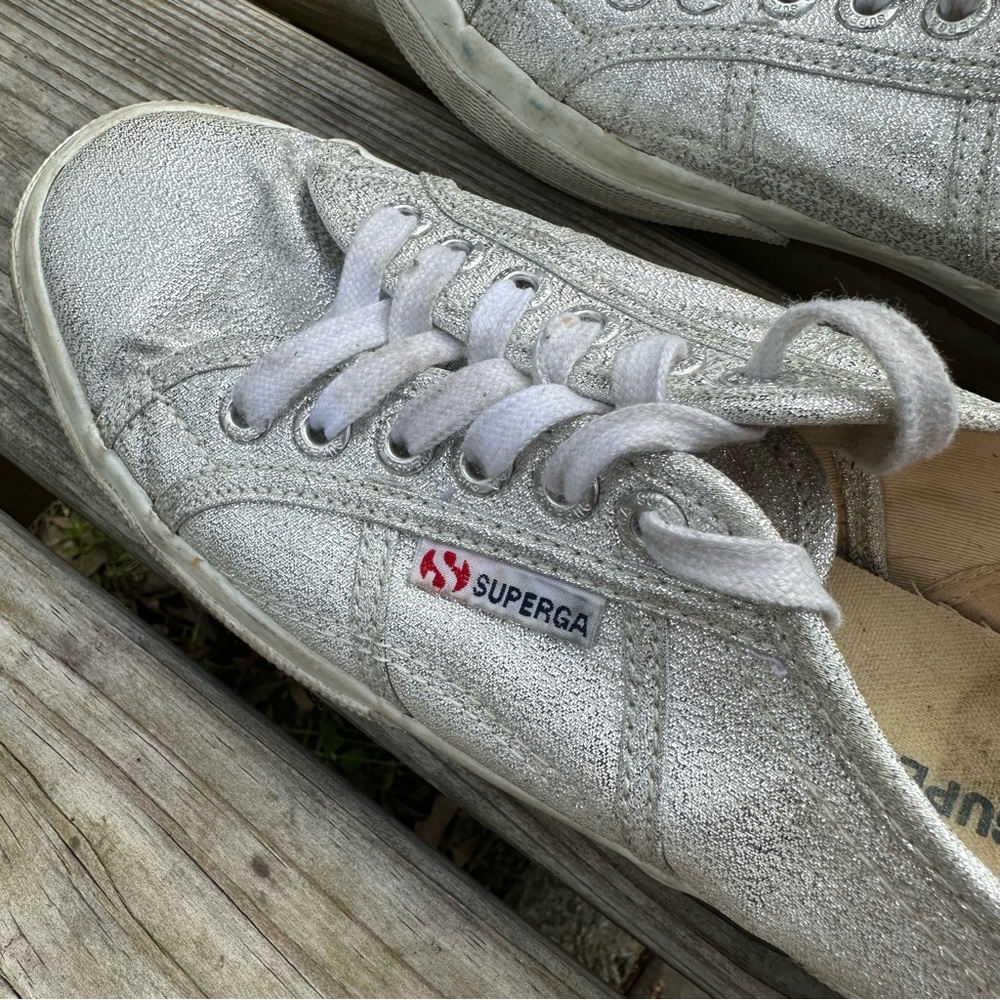 Superga Metallic Canvas Low Top Sneakers Silver Gray Size 9 - Picture 5 of 10